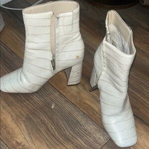 Sam Edelman White Croc-Embossed Ankle Boots